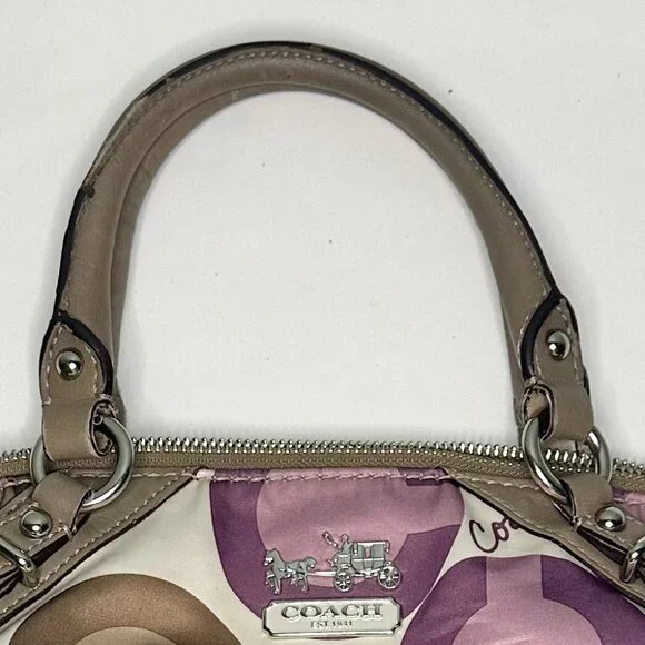 Coach Madison Clover Print Sophia Satchel Purple Pink Sateen Taupe Leather 15946 - Picture 13 of 14
